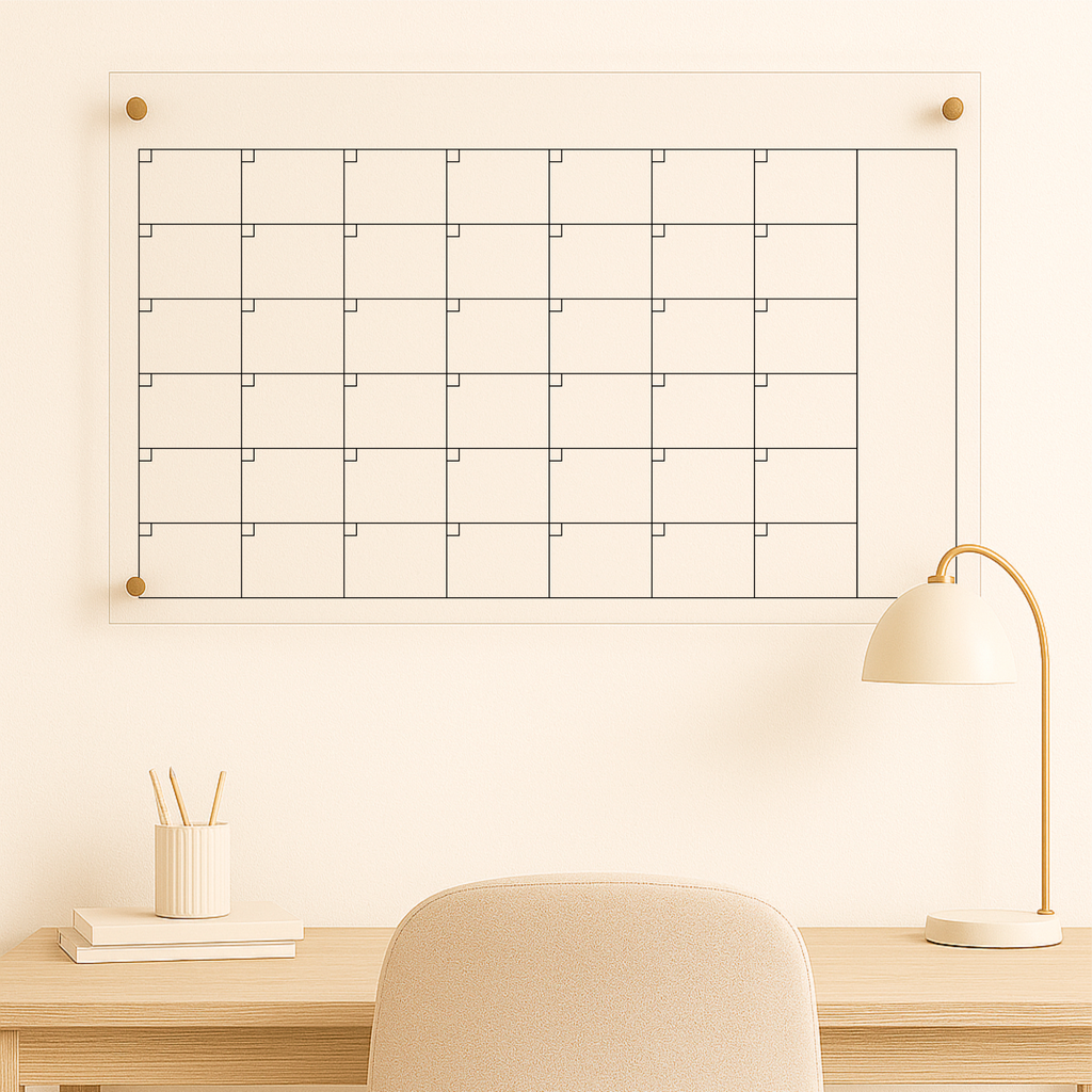 Large Acrylic Wall Calendar | 35x22 Clear Dry Erase Board with Floating or Flush Hardware | Customizable Family Command Center Planner