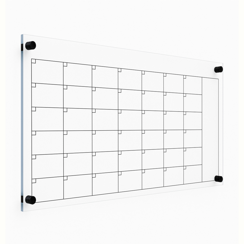 Large Acrylic Wall Calendar | 35x22 Clear Dry Erase Board with Floating or Flush Hardware | Customizable Family Command Center Planner