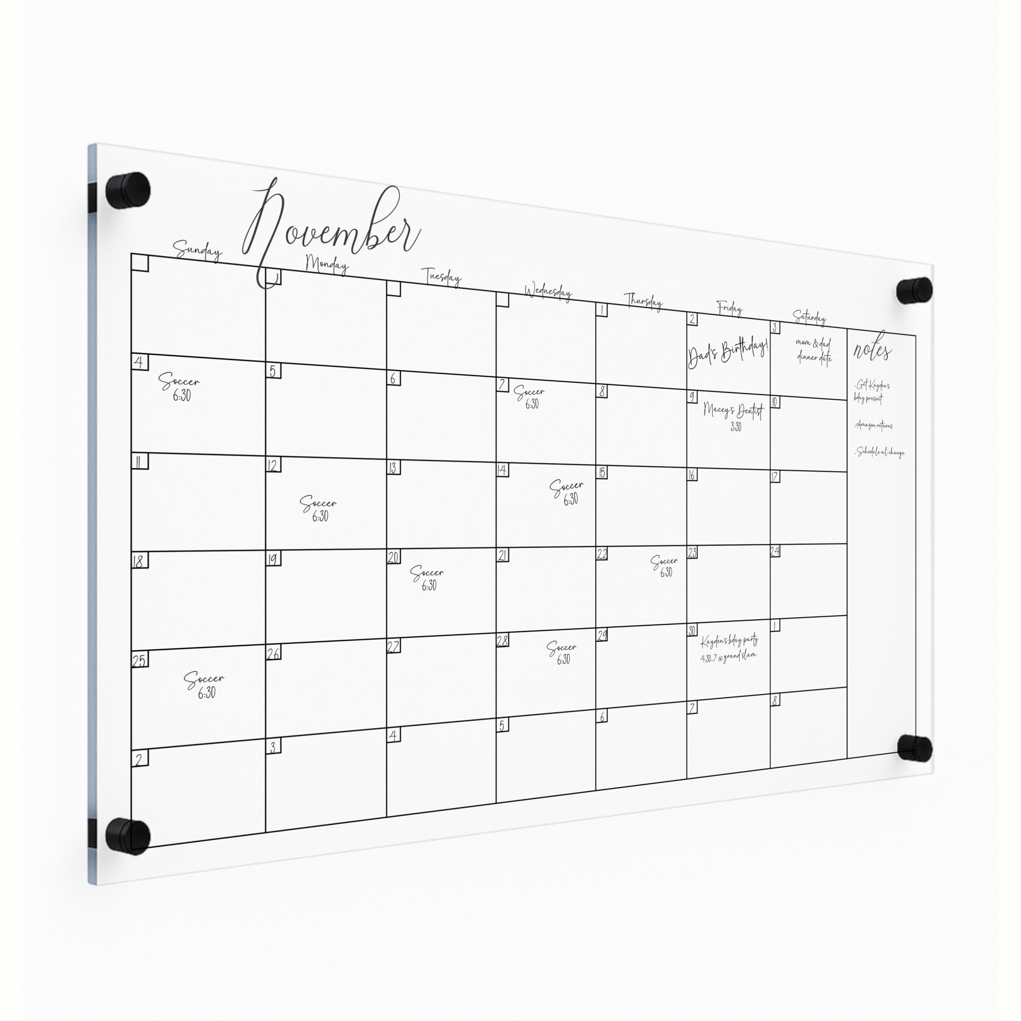 Large Acrylic Wall Calendar | 35x22 Clear Dry Erase Board with Floating or Flush Hardware | Customizable Family Command Center Planner