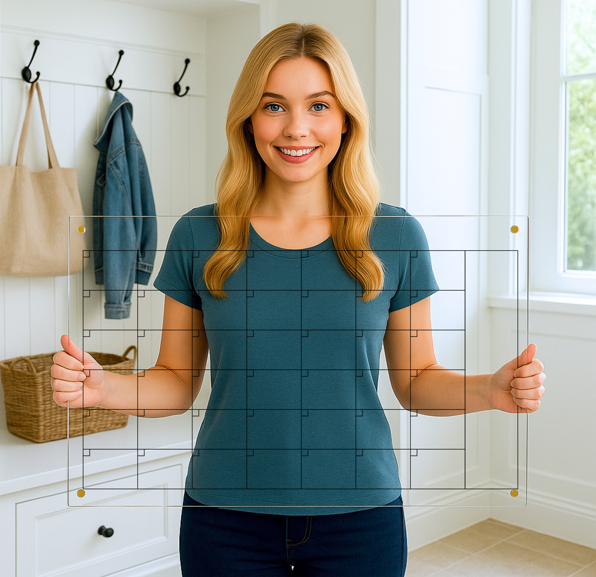 Large Acrylic Wall Calendar | 35x22 Clear Dry Erase Board with Floating or Flush Hardware | Customizable Family Command Center Planner