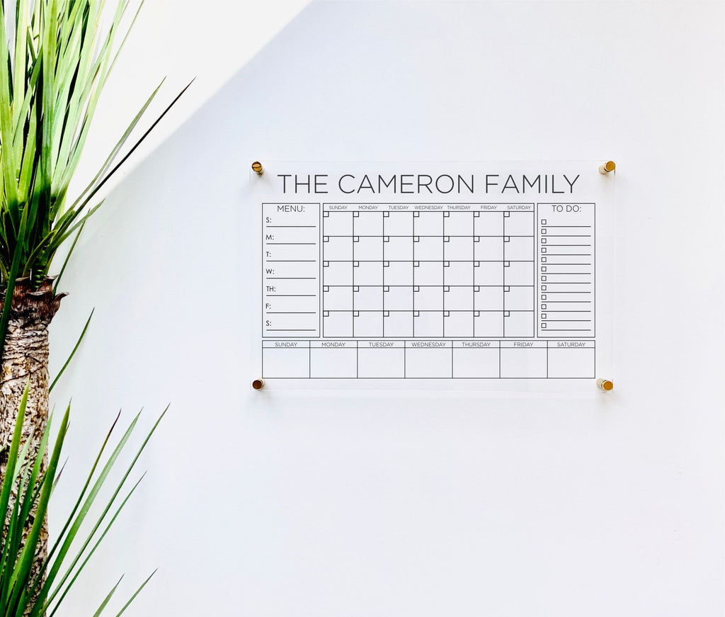 Acrylic Monthly Horizontal Calendar For Wall
