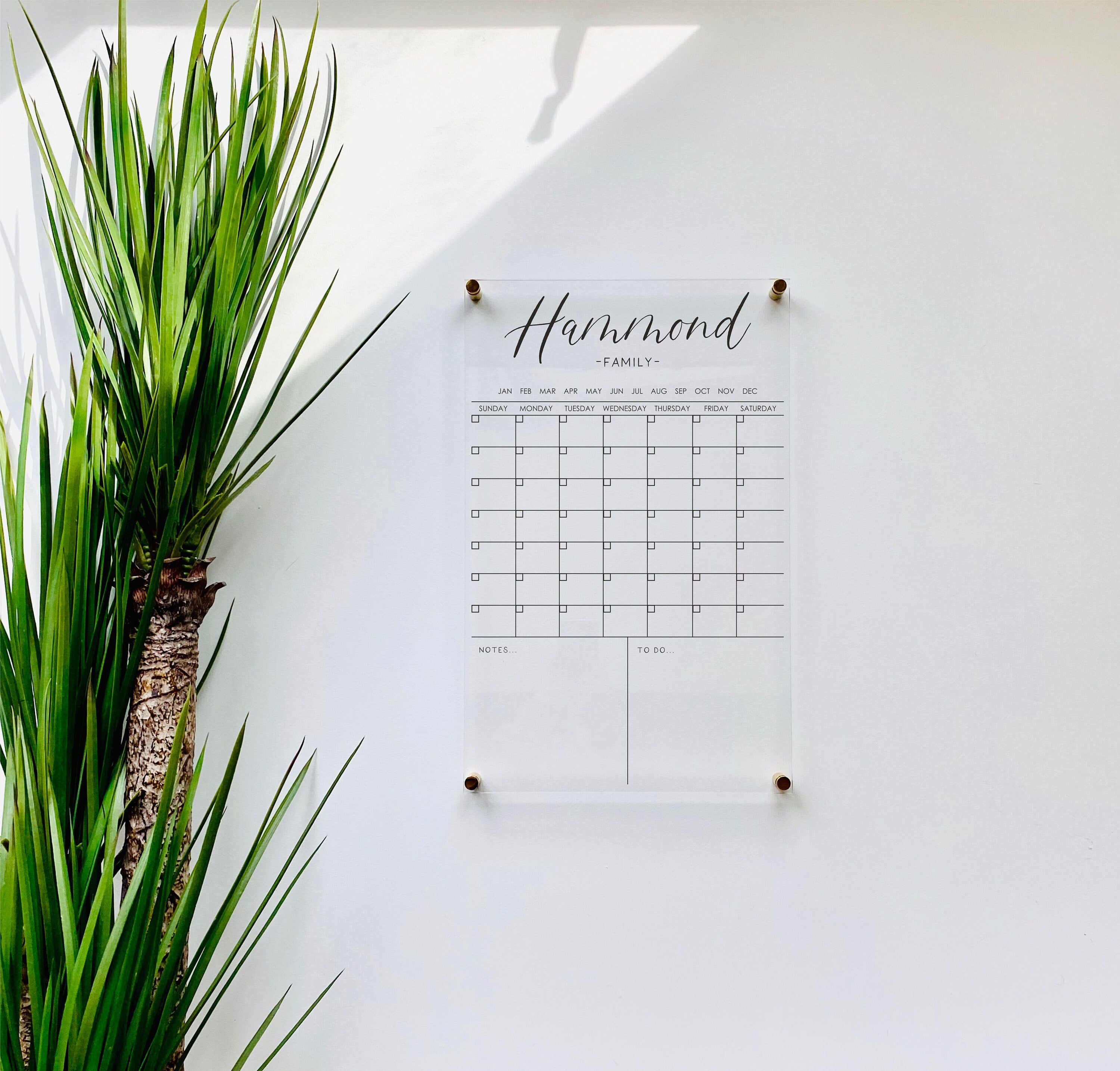 Acrylic Monthly Calendar For Wall || Custom Dry Erase Family Planner Large Huge Clear or White Calendar Personalized Whiteboard Office Decor