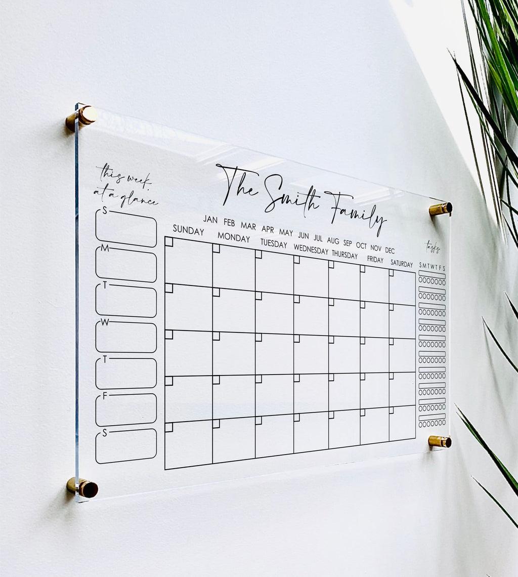 Acrylic Monthly Horizontal Calendar For Wall