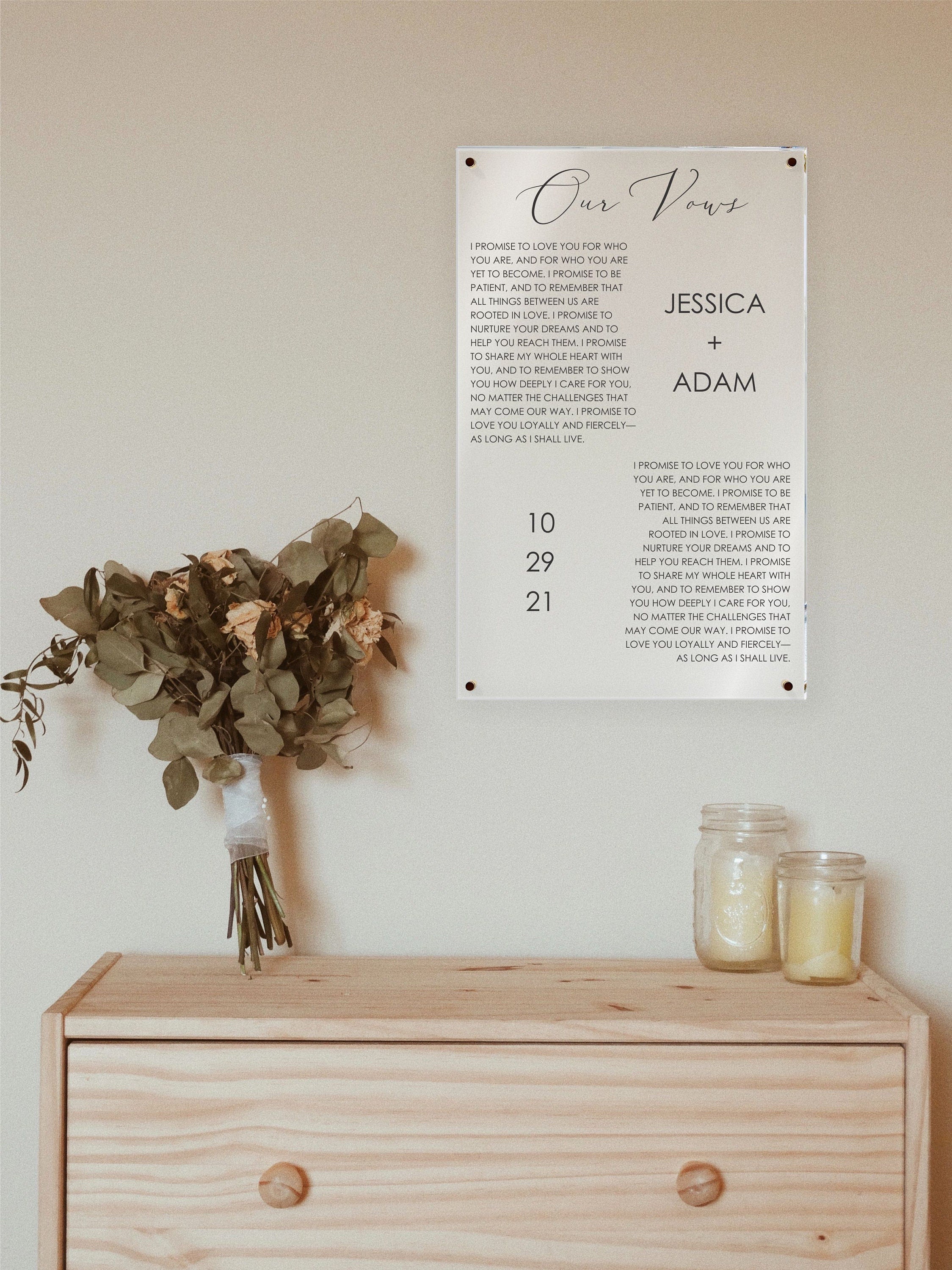 Custom Wedding Vow Acrylic Sign, Sold Individually || personalized wedding sign home decor for wall wedding gift keepsake vows his and hers