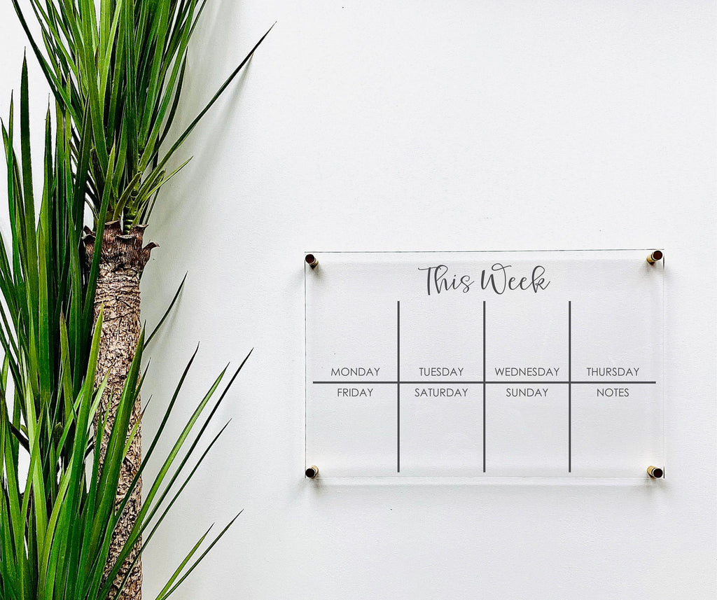 Acrylic Weekly Calendar For Wall || Custom Dry Erase Family Planner Large Huge Clear or White Calendar Personalized Whiteboard Office Decor