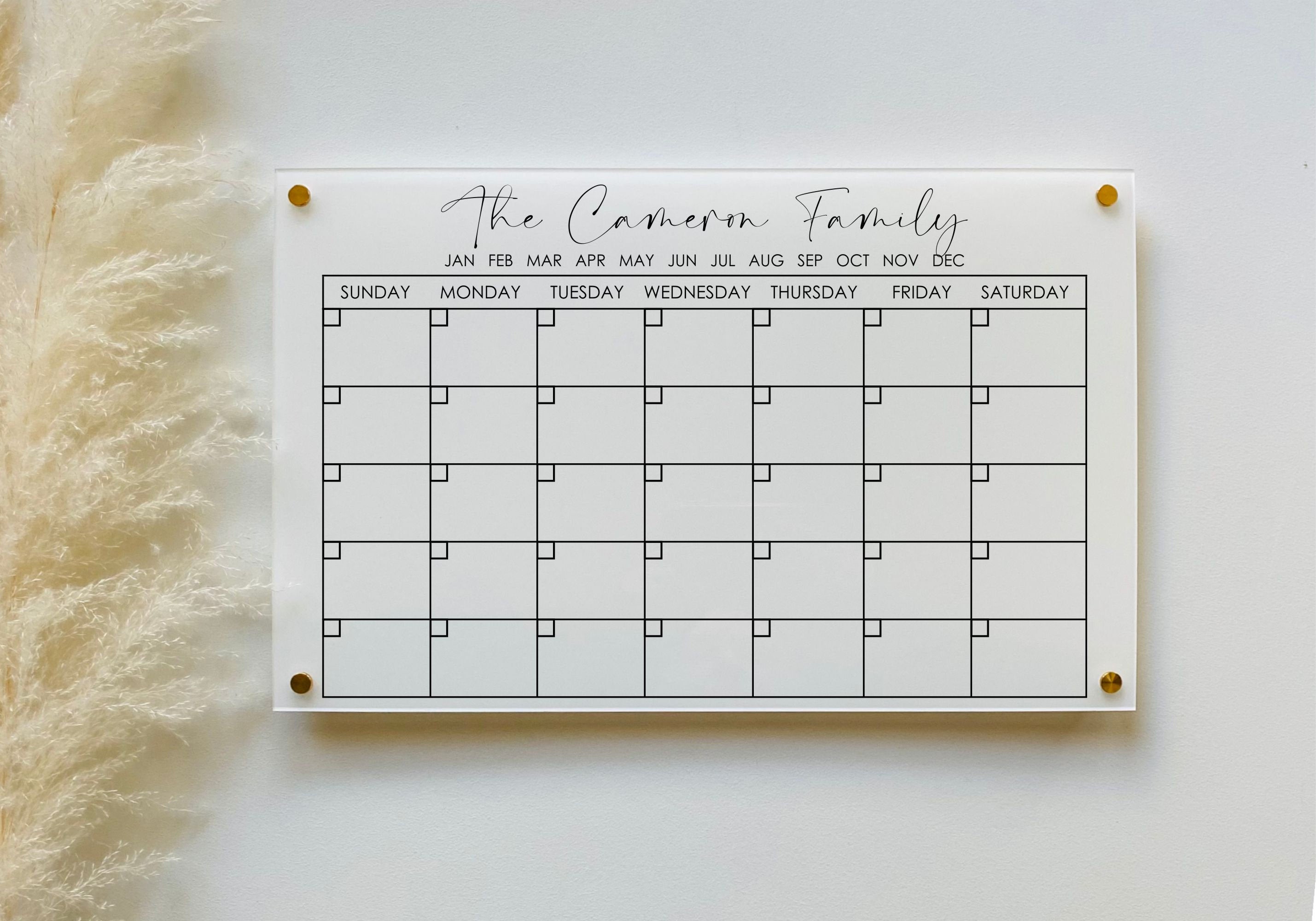 Acrylic Monthly Calendar For Wall || Custom Dry Erase Family Planner Large Huge Clear or White Calendar Personalized Whiteboard Office Decor