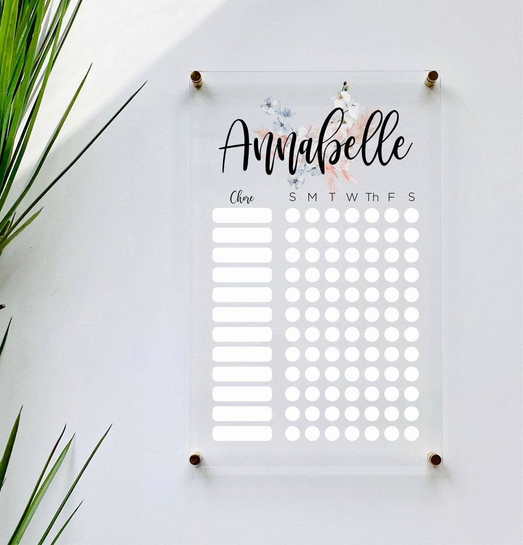 Personalized Chore Chart For Kids || custom chore chart children  dry erase board  clear acrylic homeschool girls boys 03-009-003