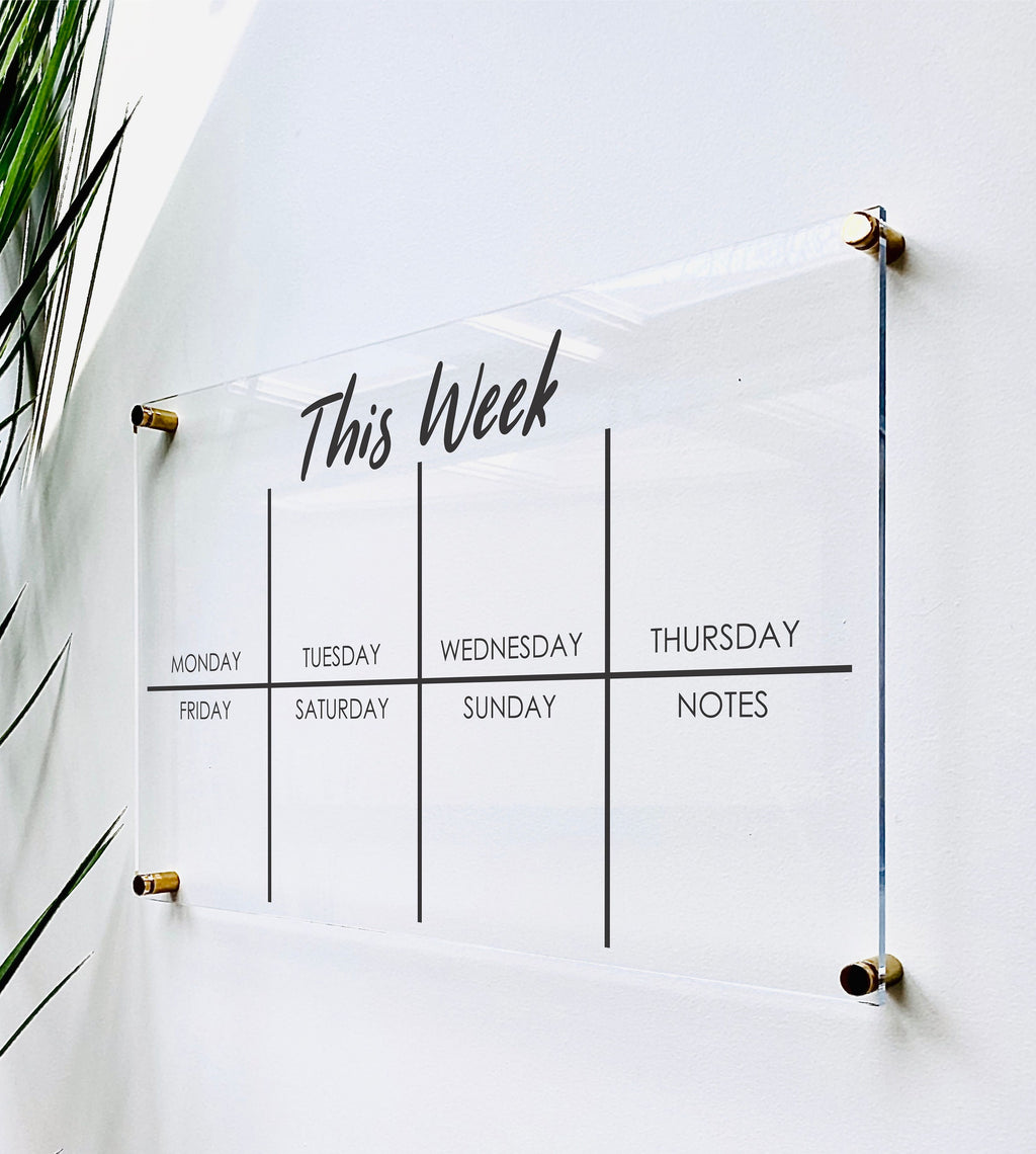 Acrylic Weekly Horizontal Calendar For Wall