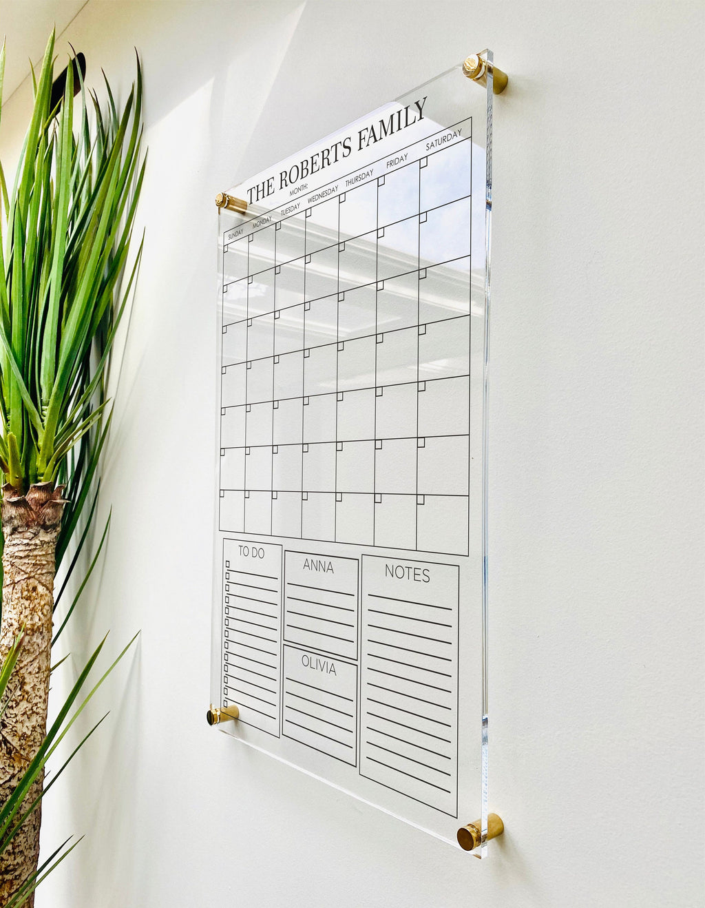 Acrylic Monthly Calendar For Wall || Custom Dry Erase Family Planner Large Huge Clear or White Calendar Personalized Whiteboard Office Decor