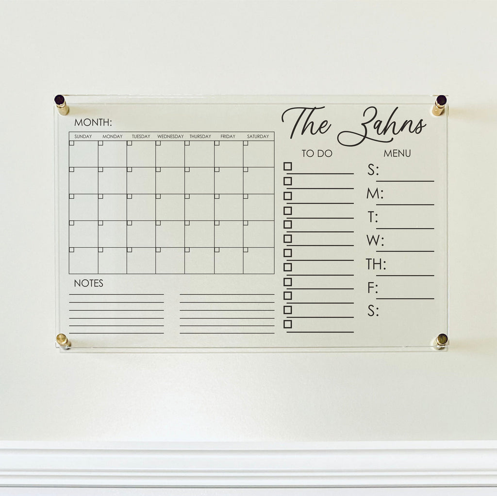 Acrylic Monthly Horizontal Calendar For Wall