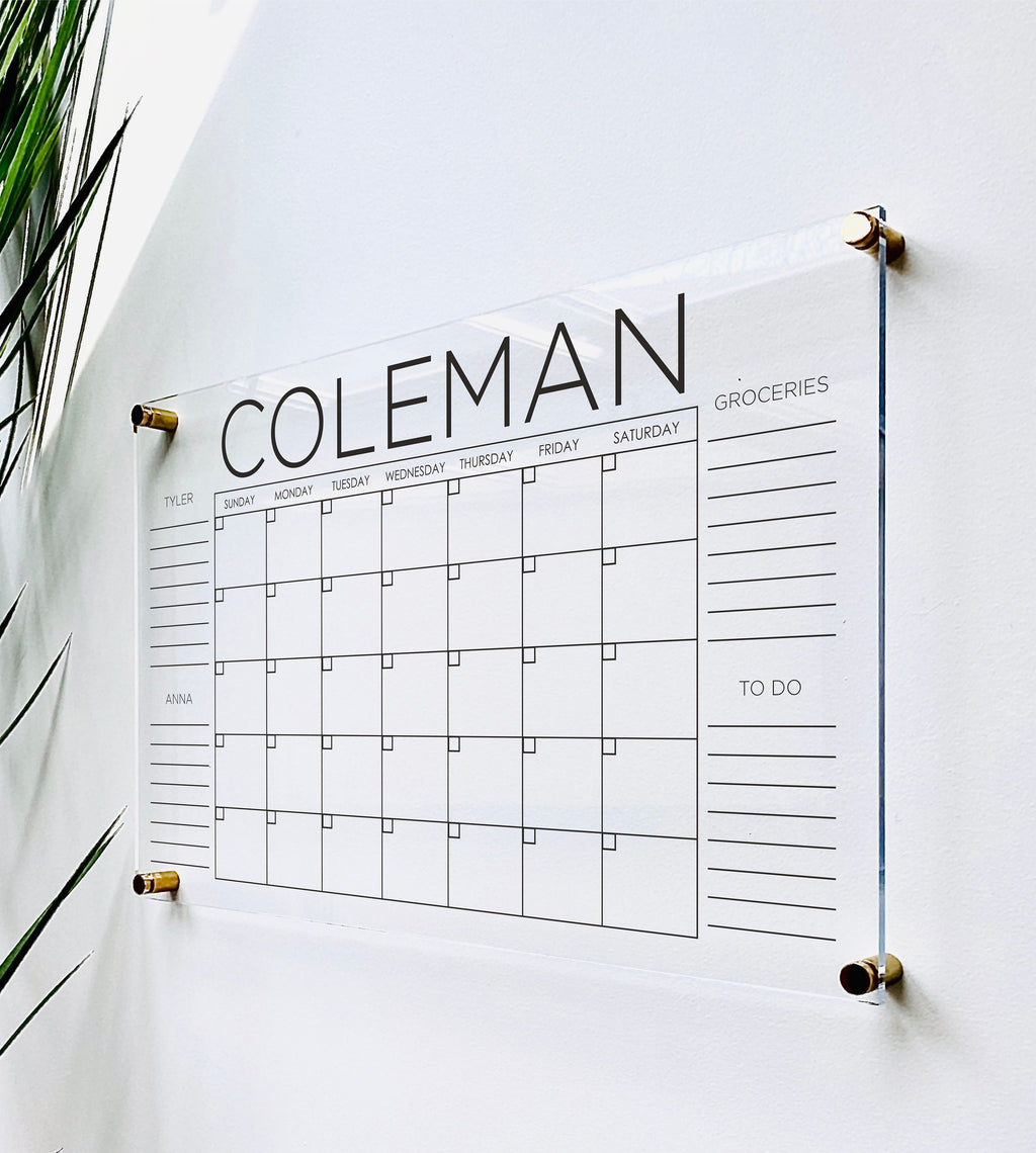 Acrylic Monthly Horizontal Calendar For Wall