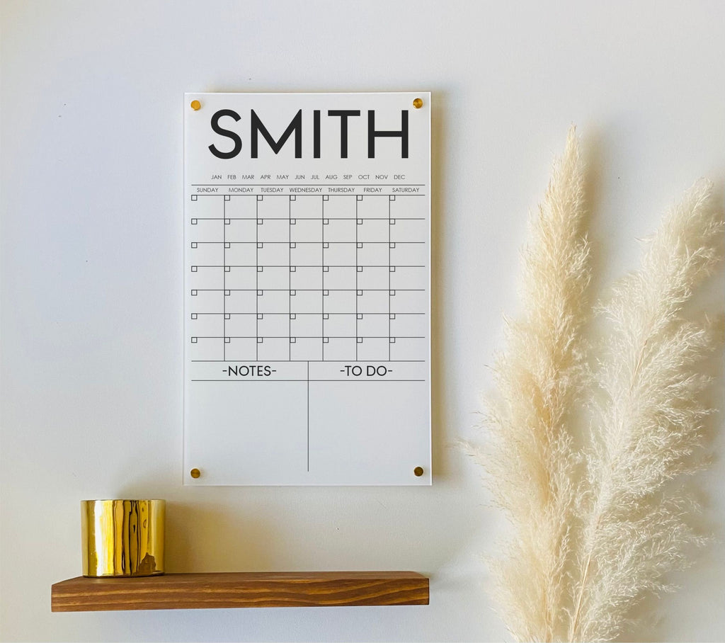 Acrylic Monthly Calendar For Wall || Custom Dry Erase Family Planner Large Huge Clear or White Calendar Personalized Whiteboard Office Decor
