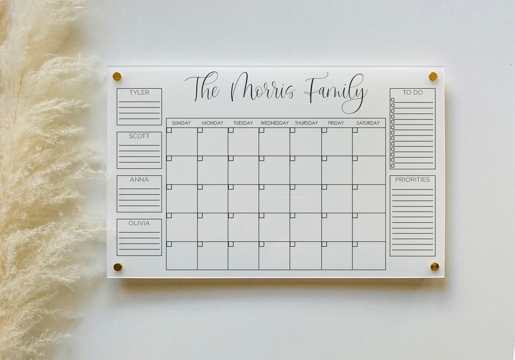 Acrylic Monthly Horizontal Calendar For Wall