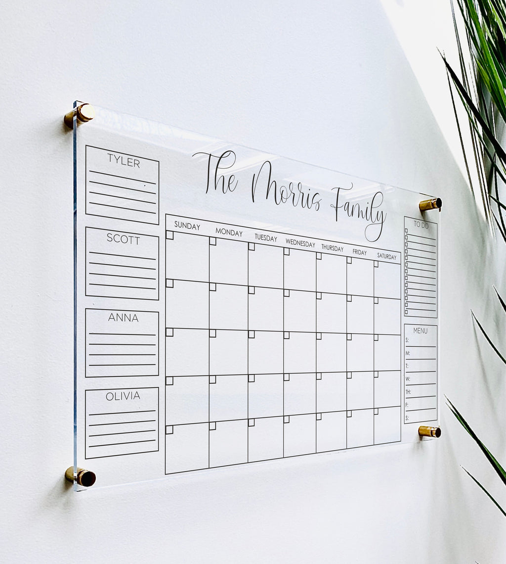 Acrylic Monthly Calendar For Wall || Custom Dry Erase Family Planner Large Huge Clear or White Calendar Personalized Whiteboard Office Decor