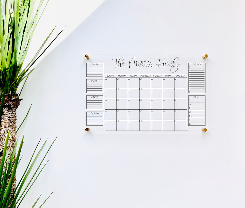 Acrylic Monthly Calendar For Wall || Custom Dry Erase Family Planner Large Huge Clear or White Calendar Personalized Whiteboard Office Decor