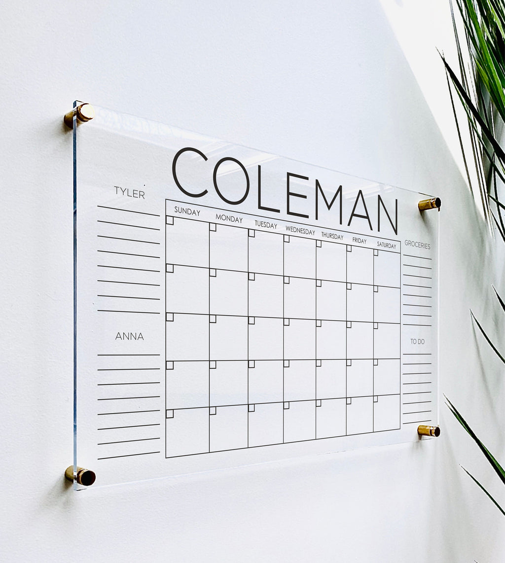 Acrylic Monthly Horizontal Calendar For Wall