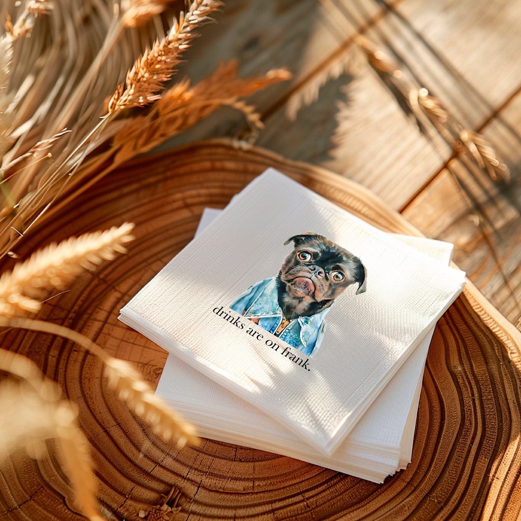 Full Color Print Custom Pet Portrait Dog Wedding Cocktail Napkins || pet portrait bar engagement party bridal shower bachelorette party