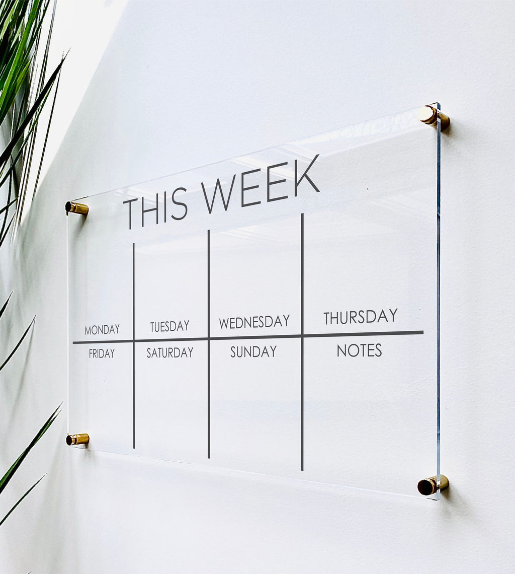 Acrylic Weekly Calendar For Wall || Custom Dry Erase Family Planner Large Huge Clear or White Calendar Personalized Whiteboard Office Decor