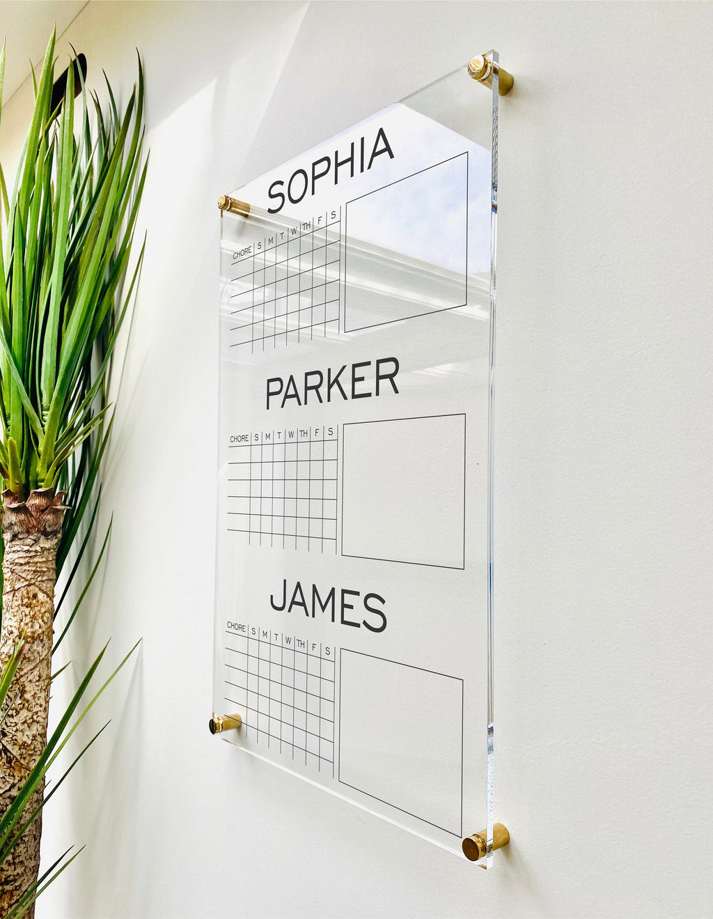 Acrylic Chore Chart Personalized For 3 Kids