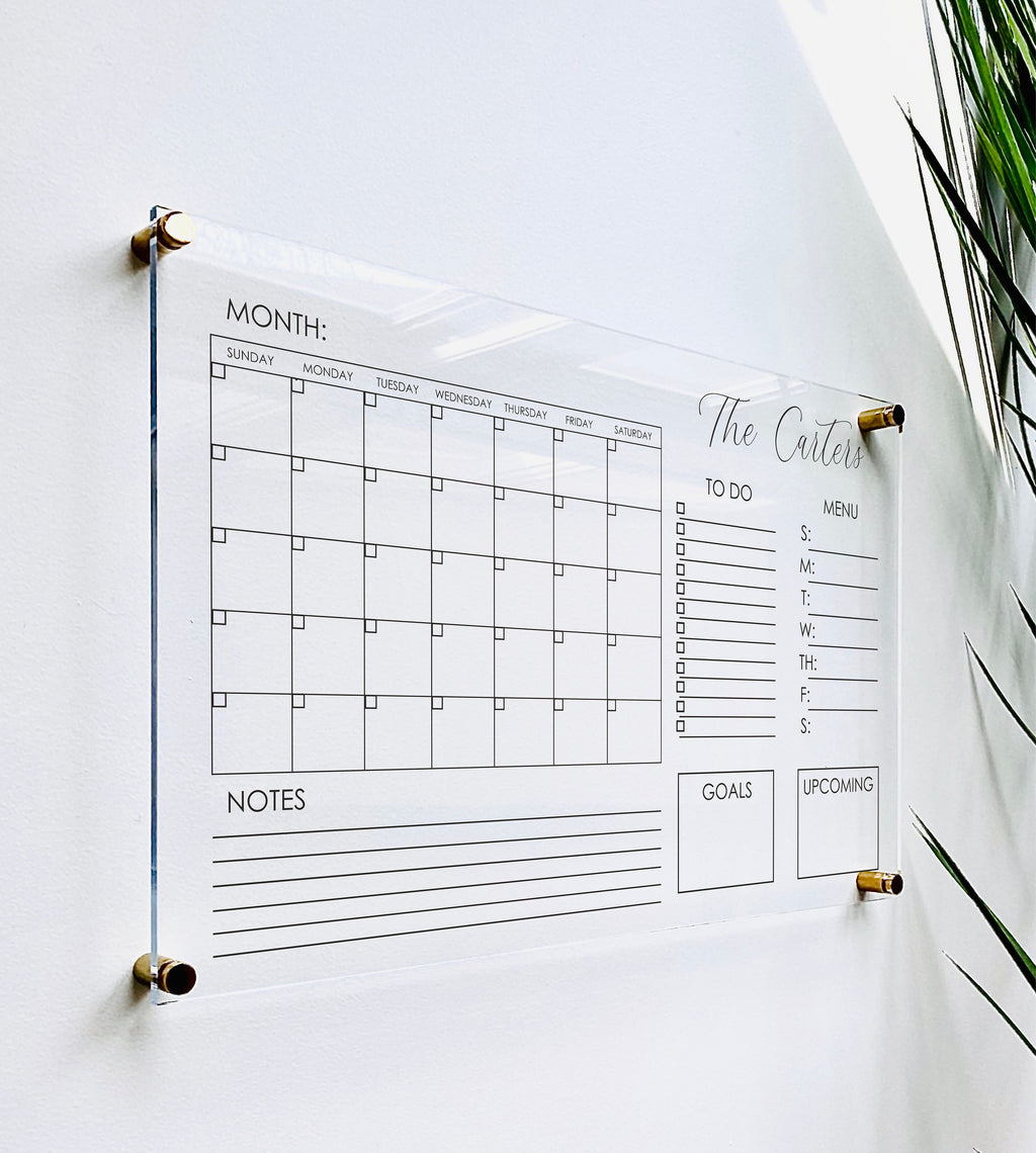 Acrylic Monthly Horizontal Calendar For Wall