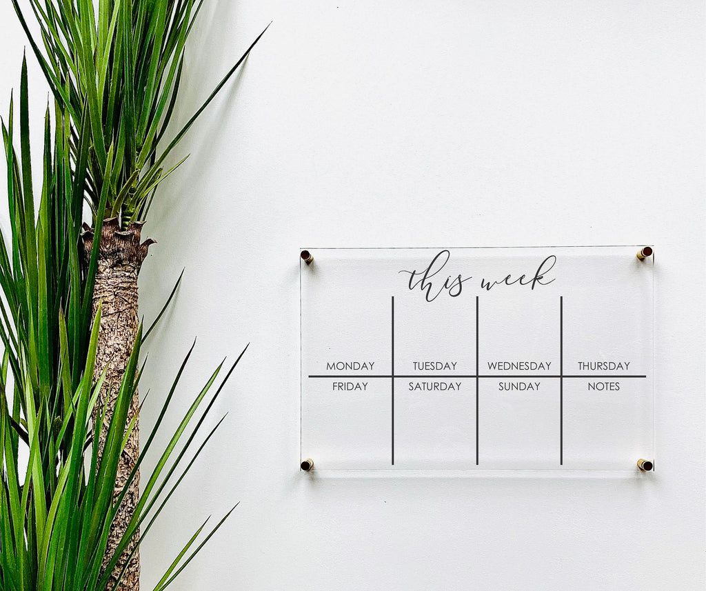 Acrylic Weekly Calendar For Wall || Custom Dry Erase Family Planner Large Huge Clear or White Calendar Personalized Whiteboard Office Decor