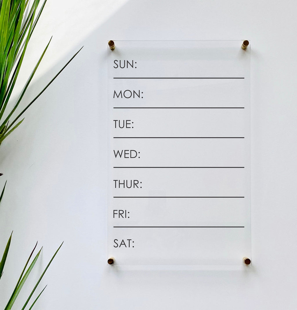 Acrylic Weekly Vertical Calendar For Wall