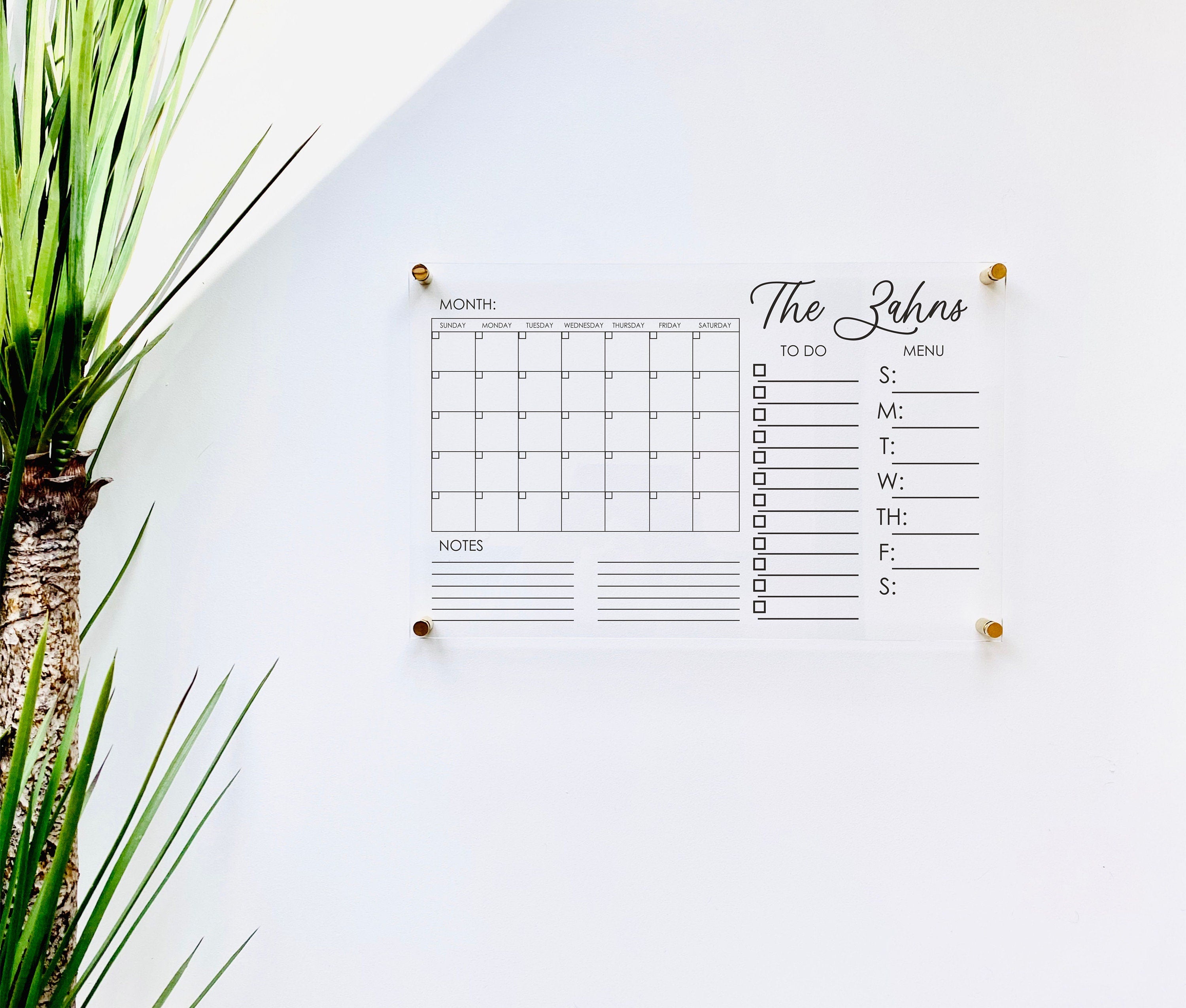 Acrylic Monthly Horizontal Calendar For Wall