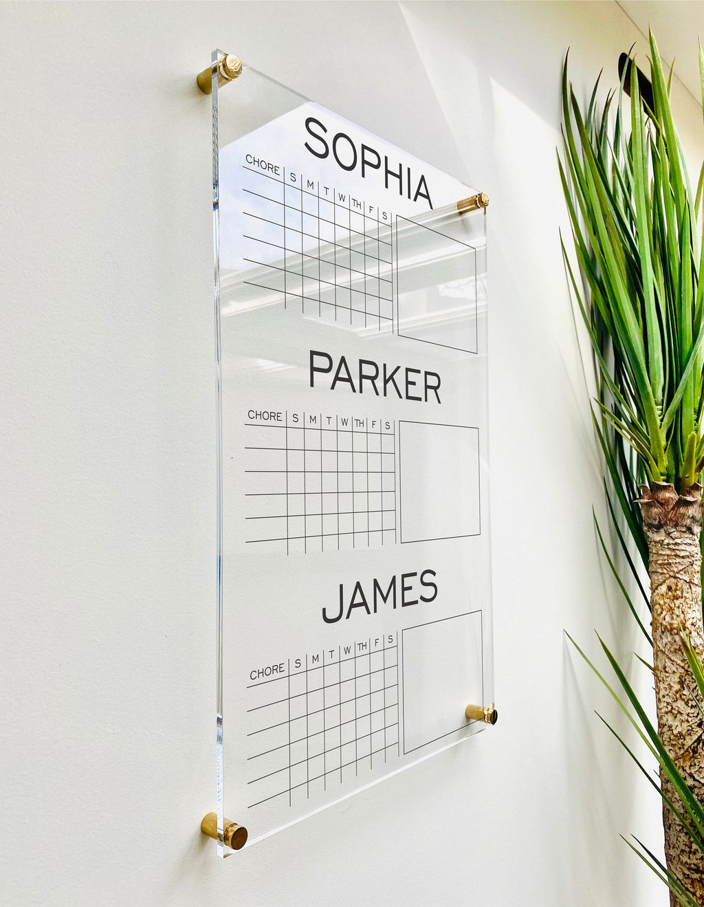 Acrylic Chore Chart Personalized For 3 Kids