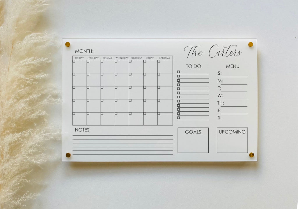 Acrylic Monthly Calendar For Wall || Custom Dry Erase Family Planner Large Huge Clear or White Calendar Personalized Whiteboard Office Decor