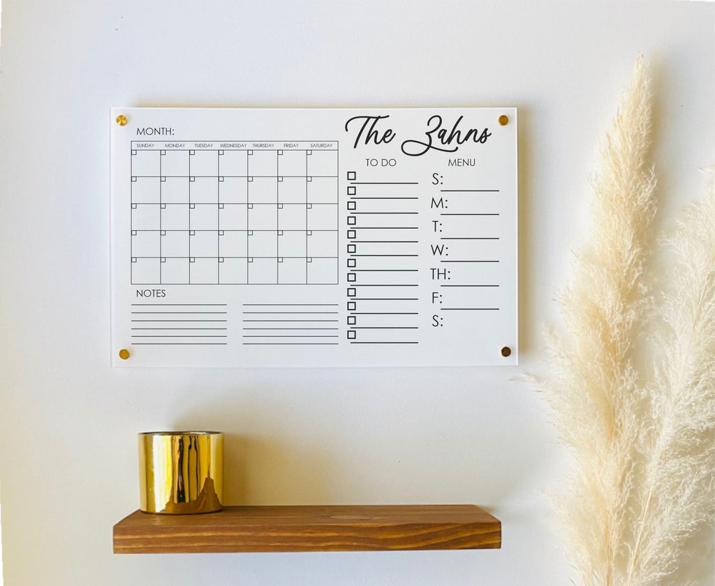 Acrylic Monthly Calendar For Wall || Custom Dry Erase Family Planner Large Huge Clear or White Calendar Personalized Whiteboard Office Decor