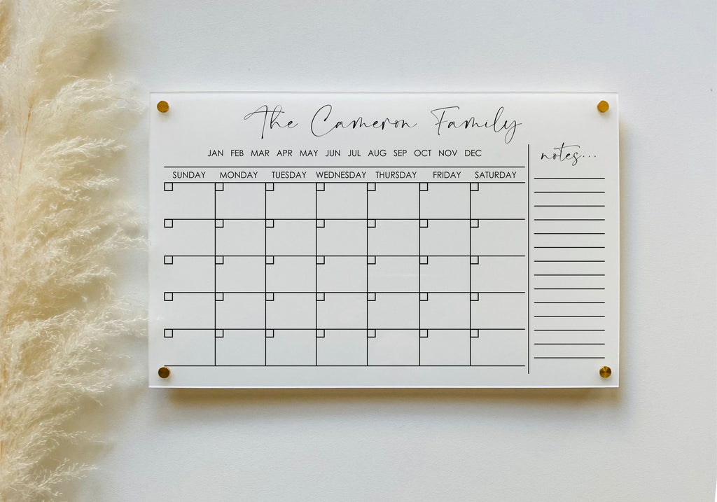 Acrylic Monthly Calendar For Wall || Custom Dry Erase Family Planner Large Huge Clear or White Calendar Personalized Whiteboard Office Decor