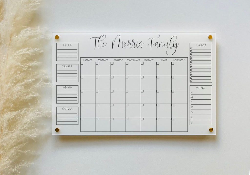 Acrylic Monthly Horizontal Calendar For Wall