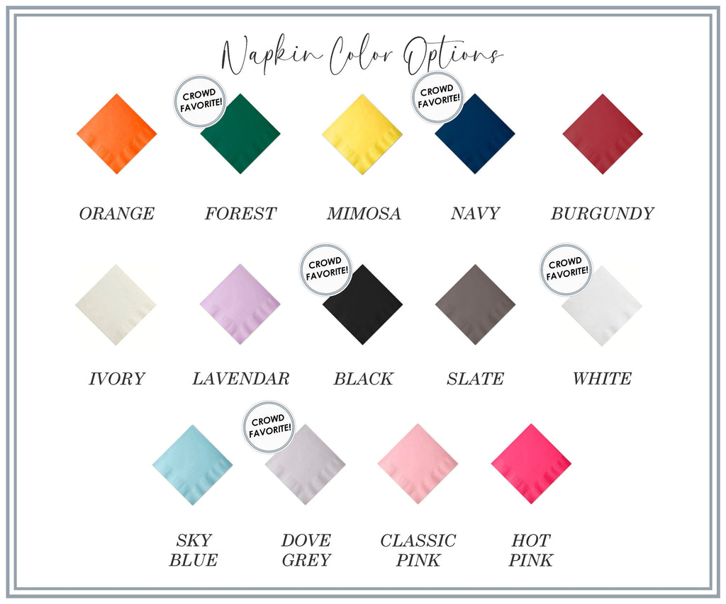 the names of different colors of napkins