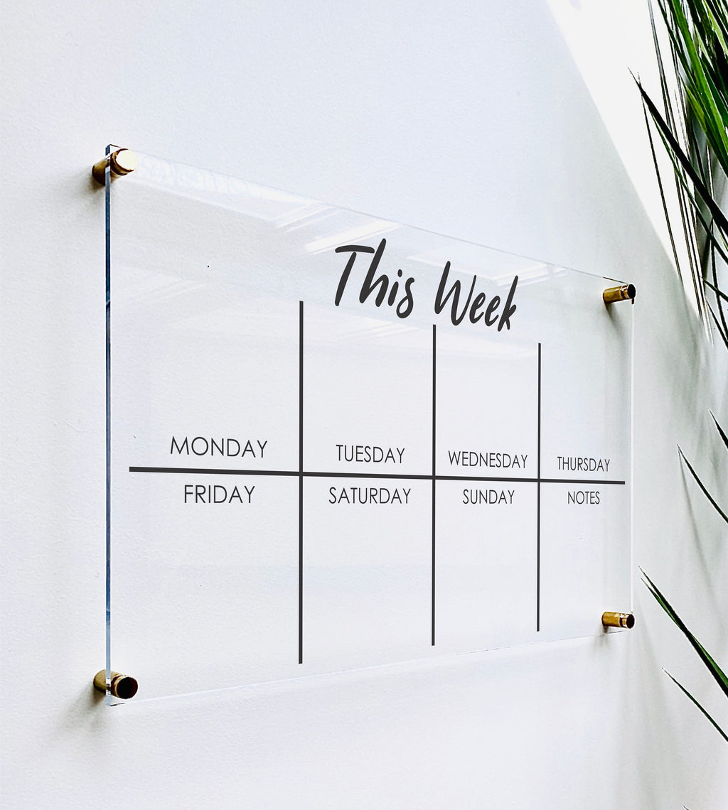 Acrylic Weekly Horizontal Calendar For Wall