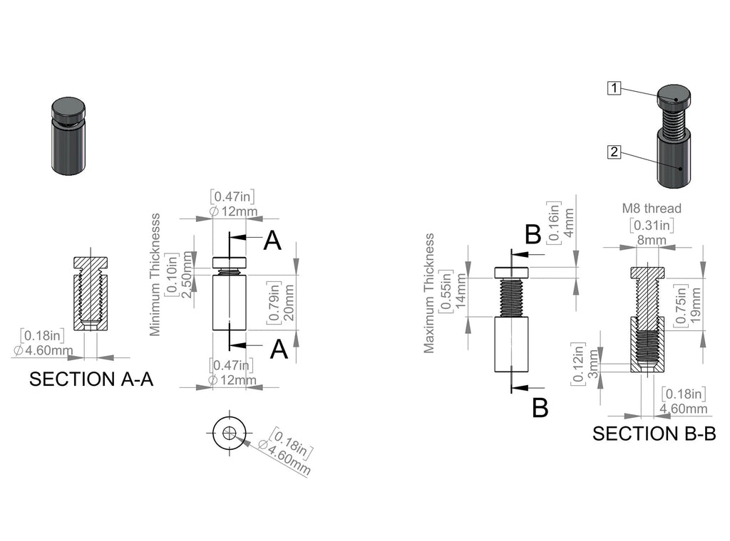 Acrylic Mounting Standoff Hardware