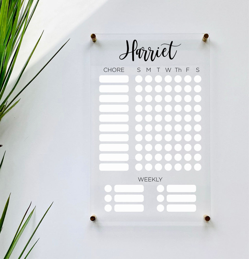 Personalized Chore Chart For Kids || custom chore chart children  dry erase board  clear acrylic homeschool girls boys 03-009-013