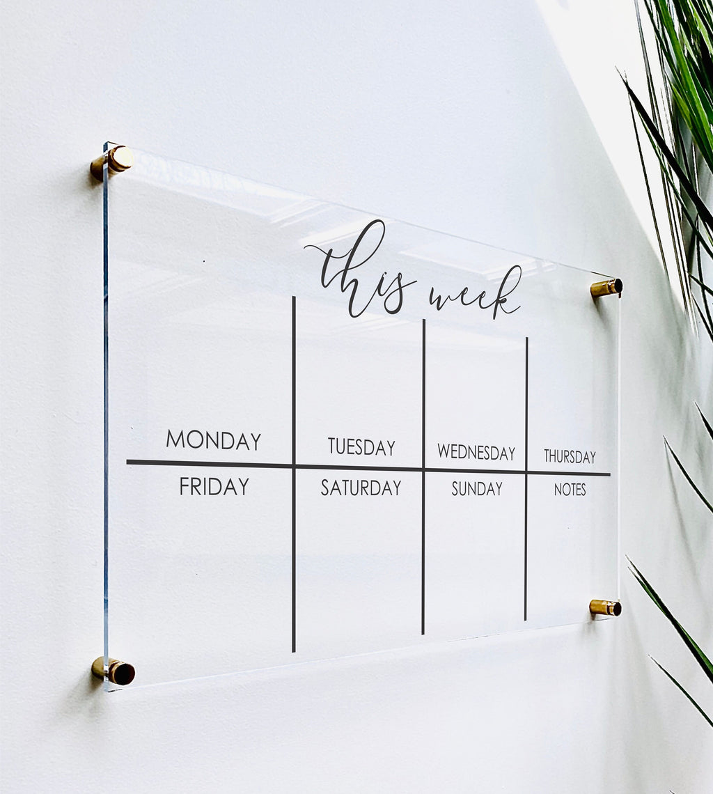Acrylic Weekly Calendar For Wall || Custom Dry Erase Family Planner Large Huge Clear or White Calendar Personalized Whiteboard Office Decor
