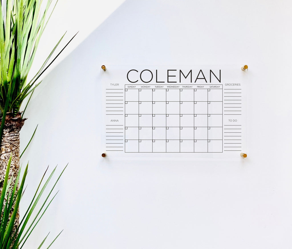 Acrylic Monthly Horizontal Calendar For Wall