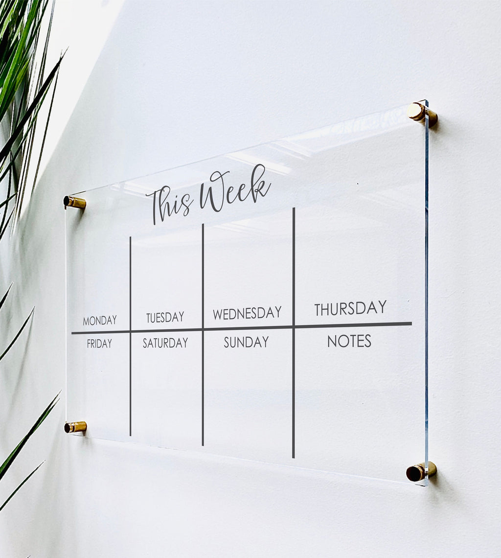 Acrylic Weekly Calendar For Wall || Custom Dry Erase Family Planner Large Huge Clear or White Calendar Personalized Whiteboard Office Decor