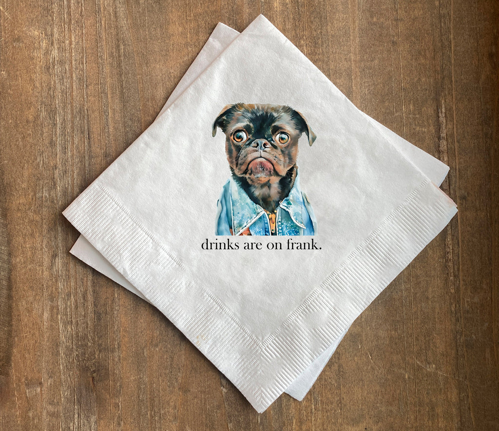 Full Color Print Custom Pet Portrait Dog Wedding Cocktail Napkins || pet portrait bar engagement party bridal shower bachelorette party