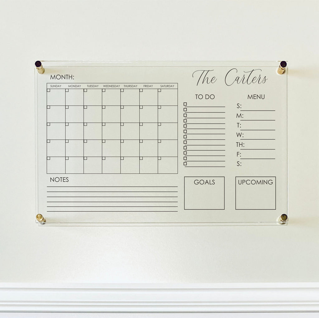 Acrylic Monthly Horizontal Calendar For Wall