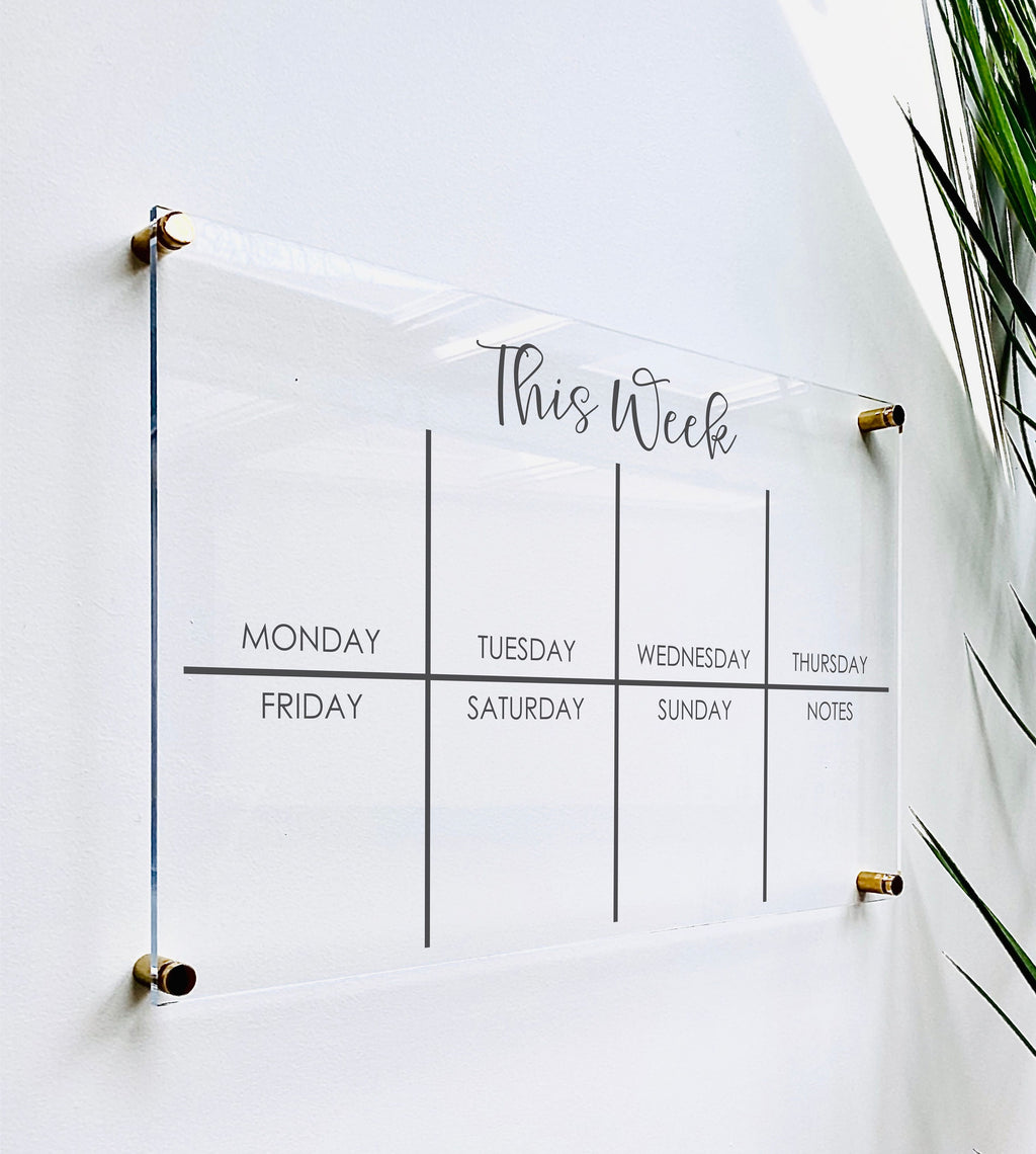 Acrylic Weekly Calendar For Wall || Custom Dry Erase Family Planner Large Huge Clear or White Calendar Personalized Whiteboard Office Decor