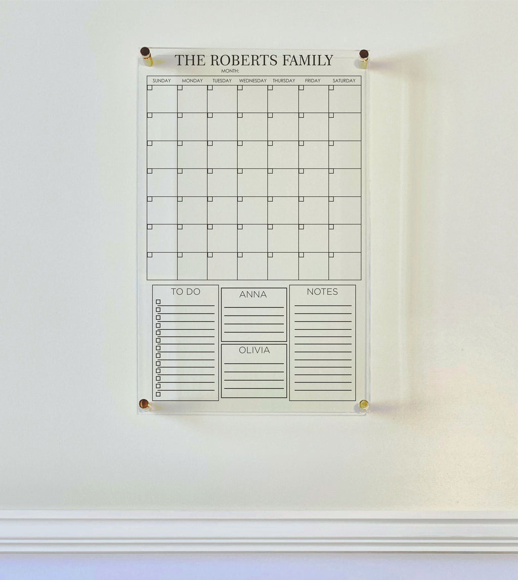 Acrylic Monthly Calendar For Wall || Custom Dry Erase Family Planner Large Huge Clear or White Calendar Personalized Whiteboard Office Decor