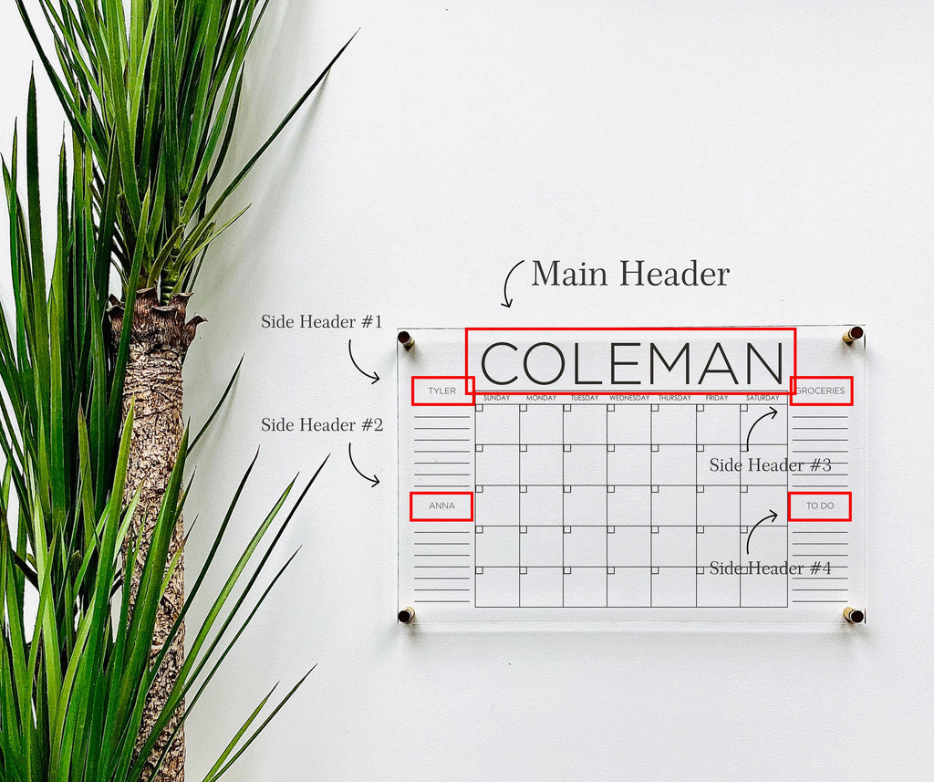 Acrylic Monthly Horizontal Calendar For Wall