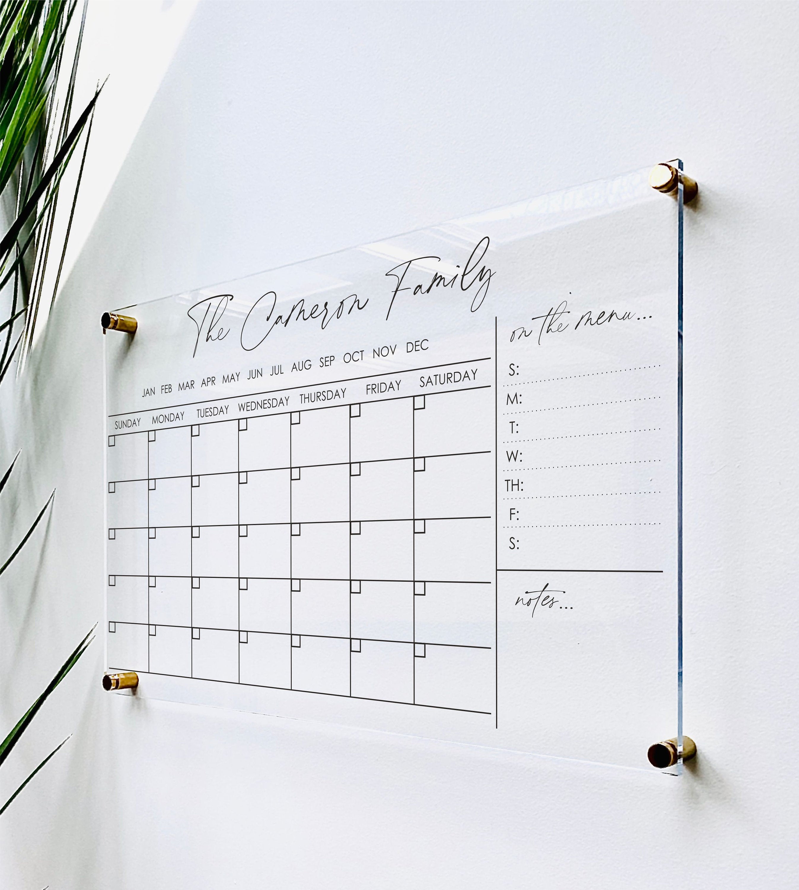 Acrylic Monthly Horizontal Calendar For Wall