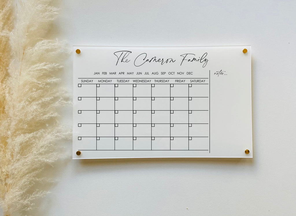 Acrylic Monthly Horizontal Calendar For Wall