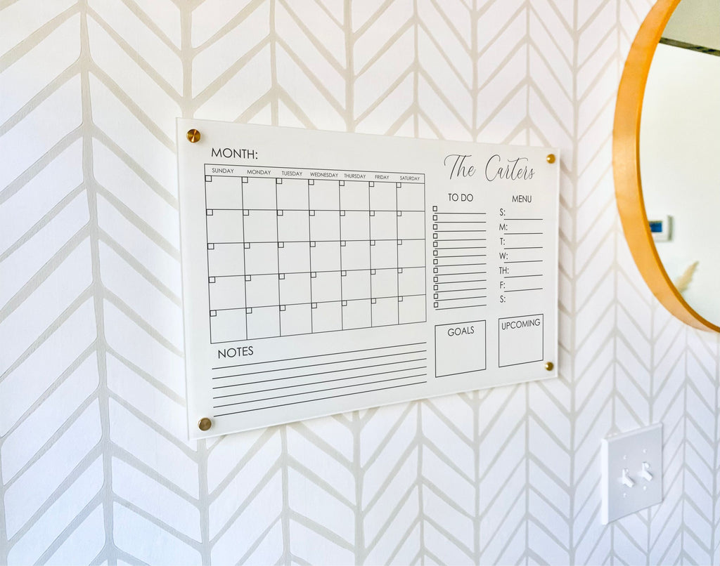 Acrylic Monthly Calendar For Wall || Custom Dry Erase Family Planner Large Huge Clear or White Calendar Personalized Whiteboard Office Decor