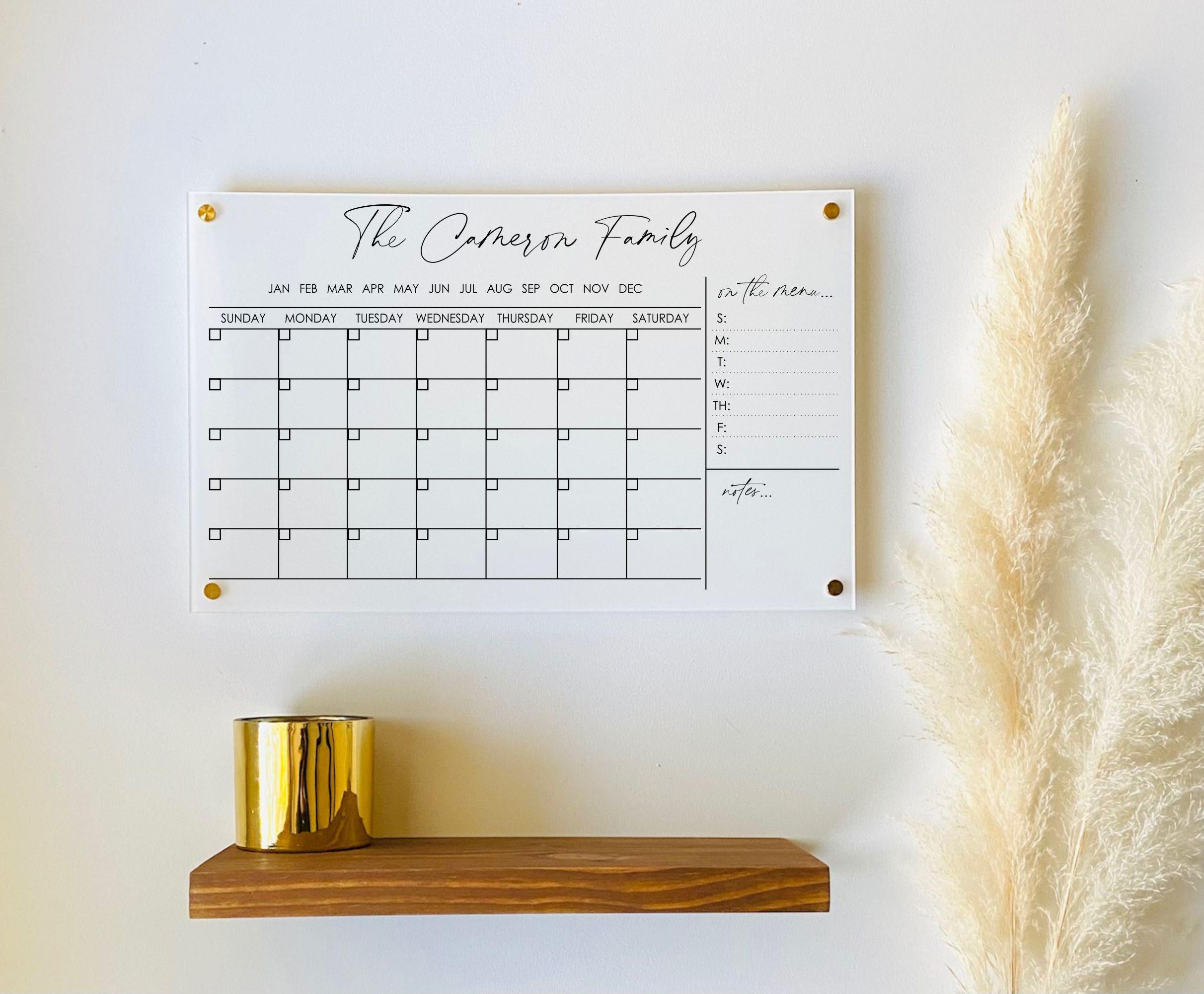 Acrylic Monthly Horizontal Calendar For Wall
