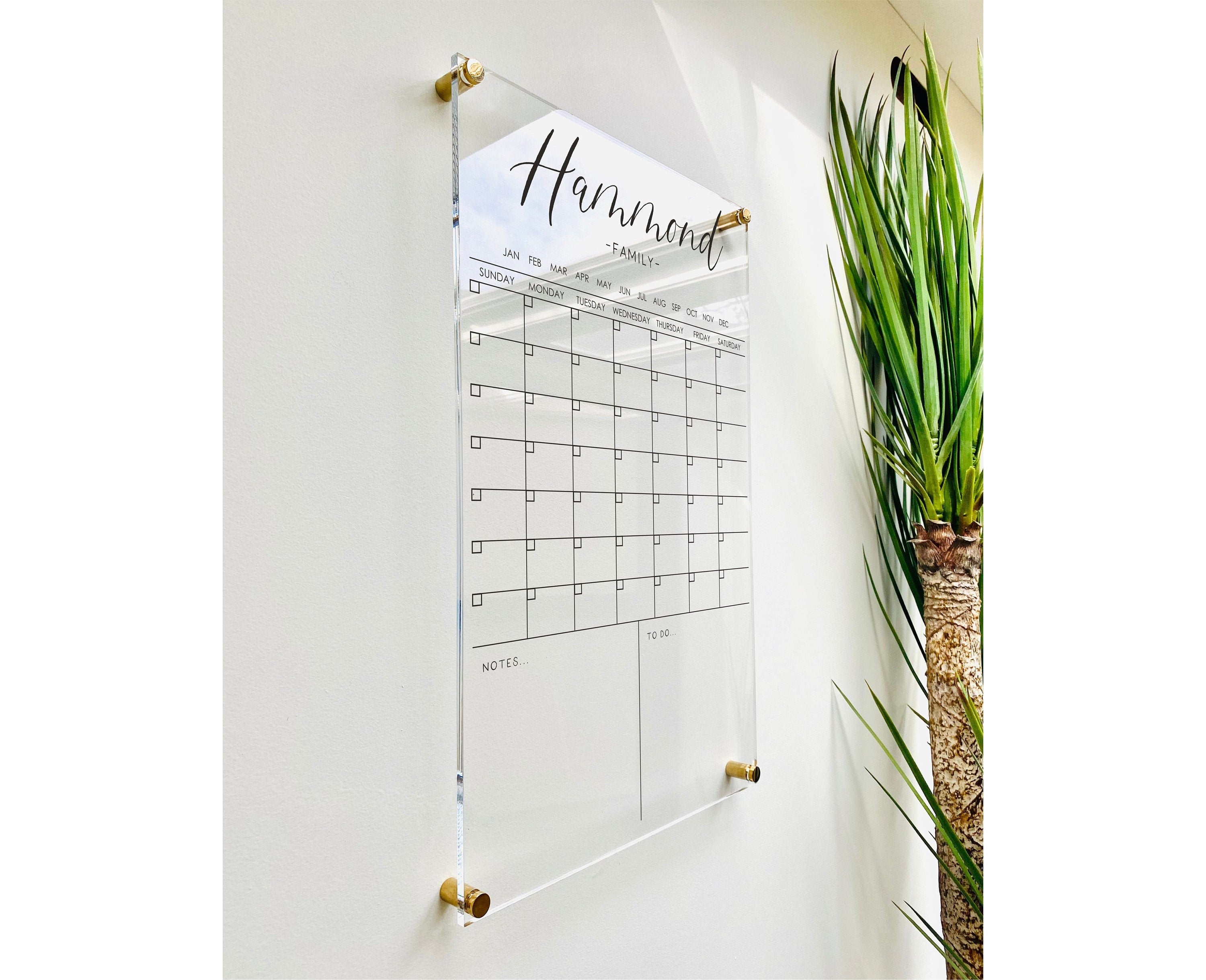 Acrylic Monthly Calendar For Wall || Custom Dry Erase Family Planner Large Huge Clear or White Calendar Personalized Whiteboard Office Decor