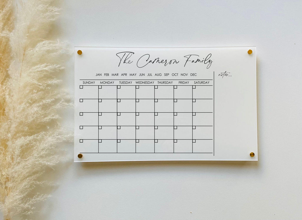Acrylic Monthly Horizontal Calendar For Wall
